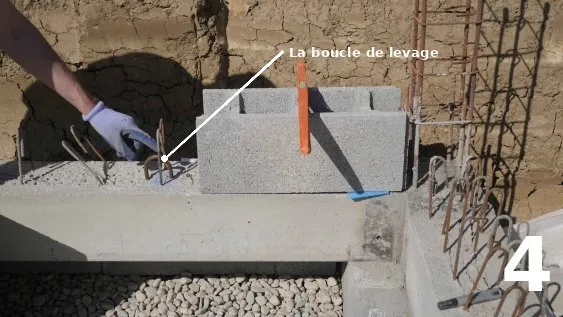 Cas où les boucles de levage et les armatures de la longrine gênent