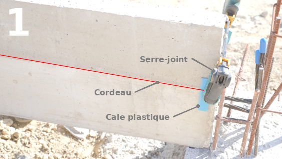 Fixation du cordeau au niveau d’une extrémité d’une ligne de longrines