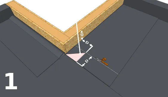 Découper (ou plier) la membrane dans les coins avec un angle de 45°