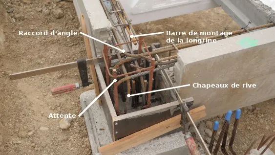 Le clavetage sur les angles avant le coulage du béton