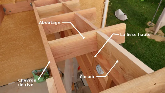 Appuis des aboutages sur les lisses hautes du mur