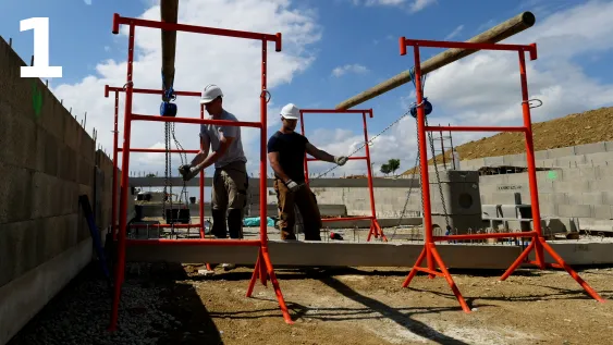 Déplacement horizontal de la longrine jusqu’aux pieds de ses appuis