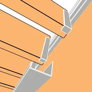 Représentation en 3D : chéneau gris ALU 9006 sous les lames et mécanisme SUNDIY en aluminium
