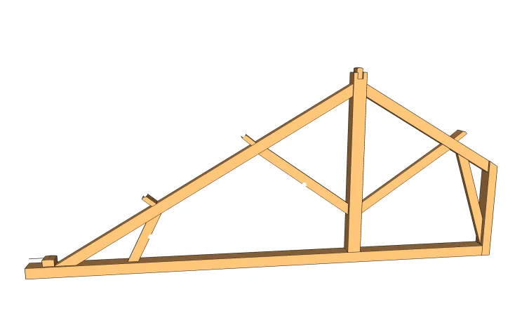 Contrefiche dans une ferme tronquée à deux pannes intermédiaires