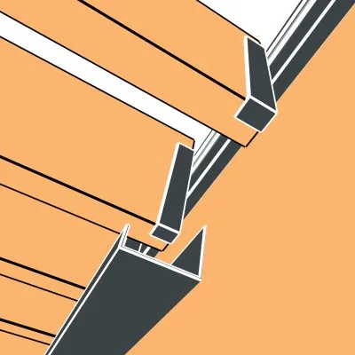 Représentation en 3D : chéneau Gris Anthracite RAL 7016 sous les lames et mécanisme SUNDIY en aluminium