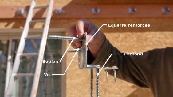 Méthode de fixation des équerres sur les chevrons et sur les pannes