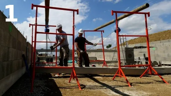 Déplacement horizontal de la longrine jusqu’aux pieds de ses appuis