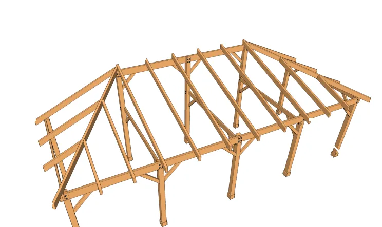 Chevron sur toiture avec arêtier (en croupe)