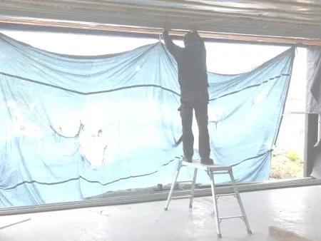 Pose de la structure de la baie vitrée