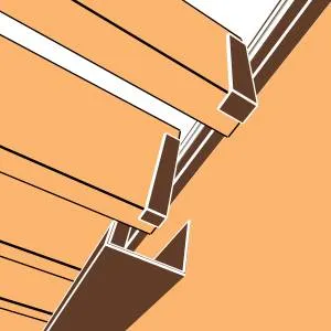 Représentation en 3D : chéneau marron sablé RAL 8011 sous les lames et mécanisme SUNDIY en aluminium