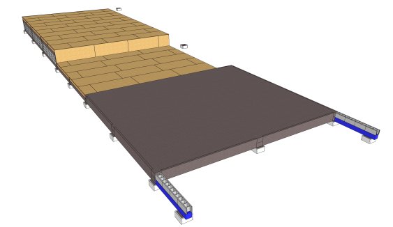 Plancher partiellement en bois et en béton