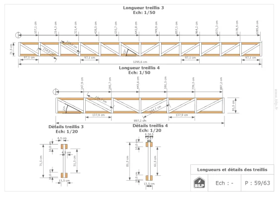 Extrait de plan d’exécution des treillis de type Howe avec deux membrures moisées